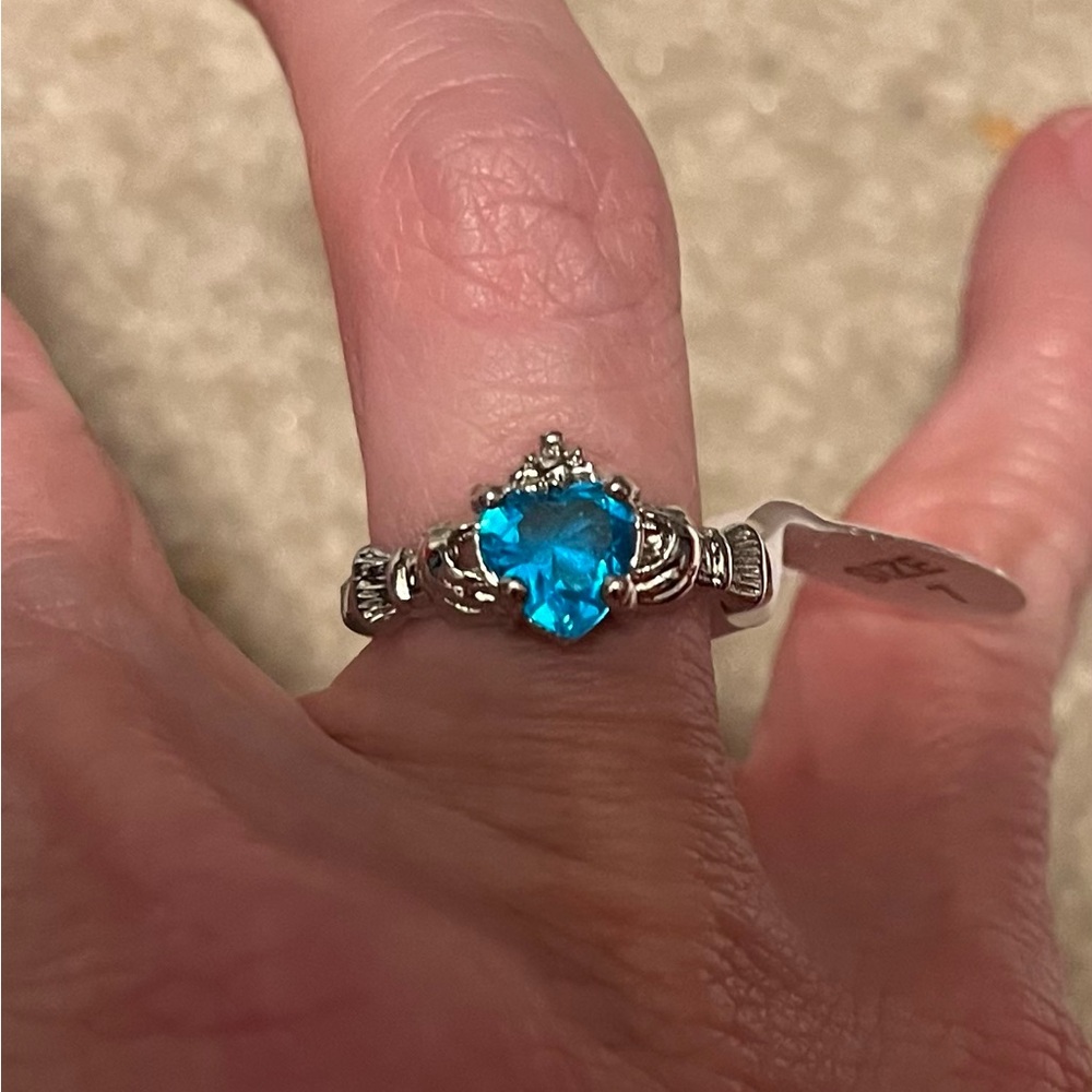 New CZ Irish Wedding Blue Sapphire Ring Size 7